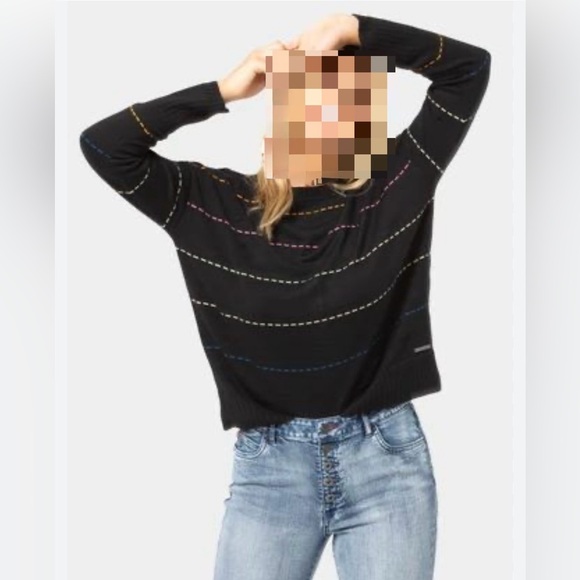 PEACE LOVE WORLD Black Sweater with Multicolor Stripes - Picture 1 of 9